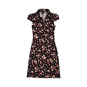 Y2K Polka Dot Midi Sheath Dress MD My Michelle Brown Pink Cap Sleeve Retro 50s